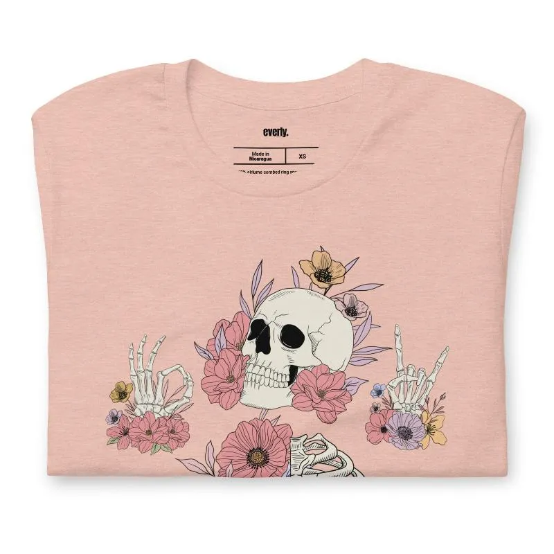 Death Brings New Life Floral Skeleton Graphic Tee