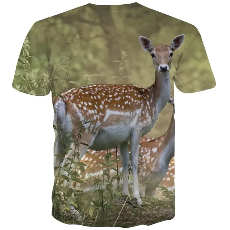 Deer T shirts Men Animal T-shirts 3d Lovely Tshirts Novelty Short Sleeve