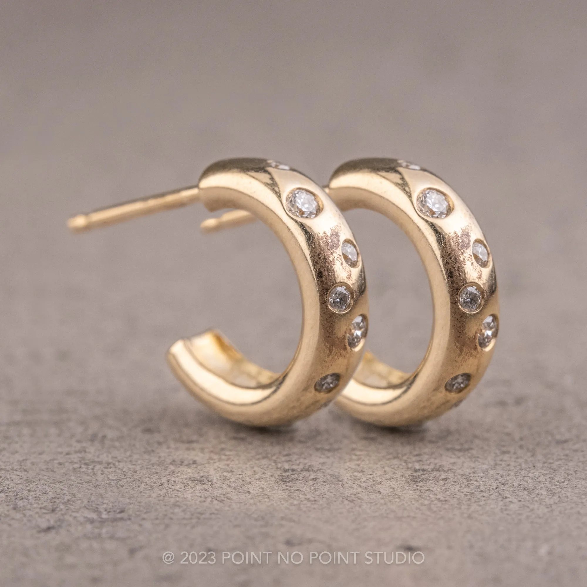 Diamond Huggie Hoops, 14k Yellow Gold Earrings