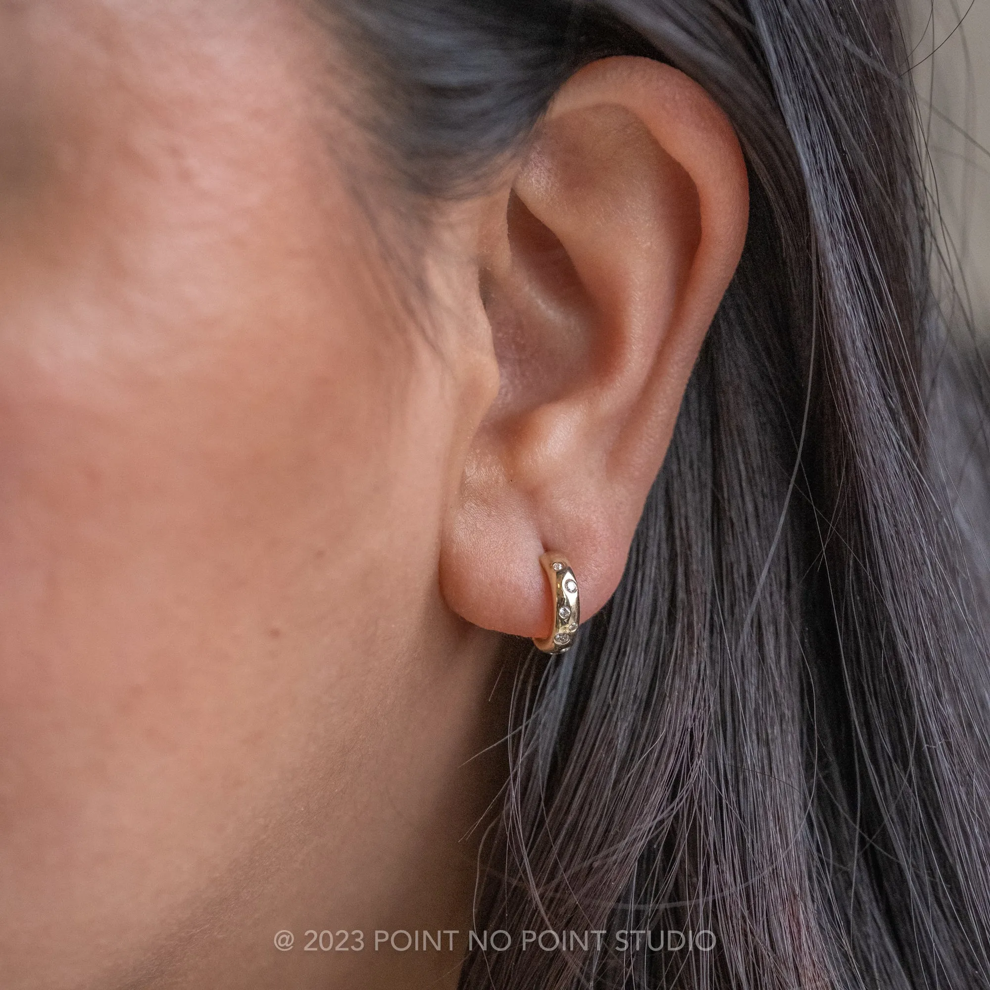 Diamond Huggie Hoops, 14k Yellow Gold Earrings