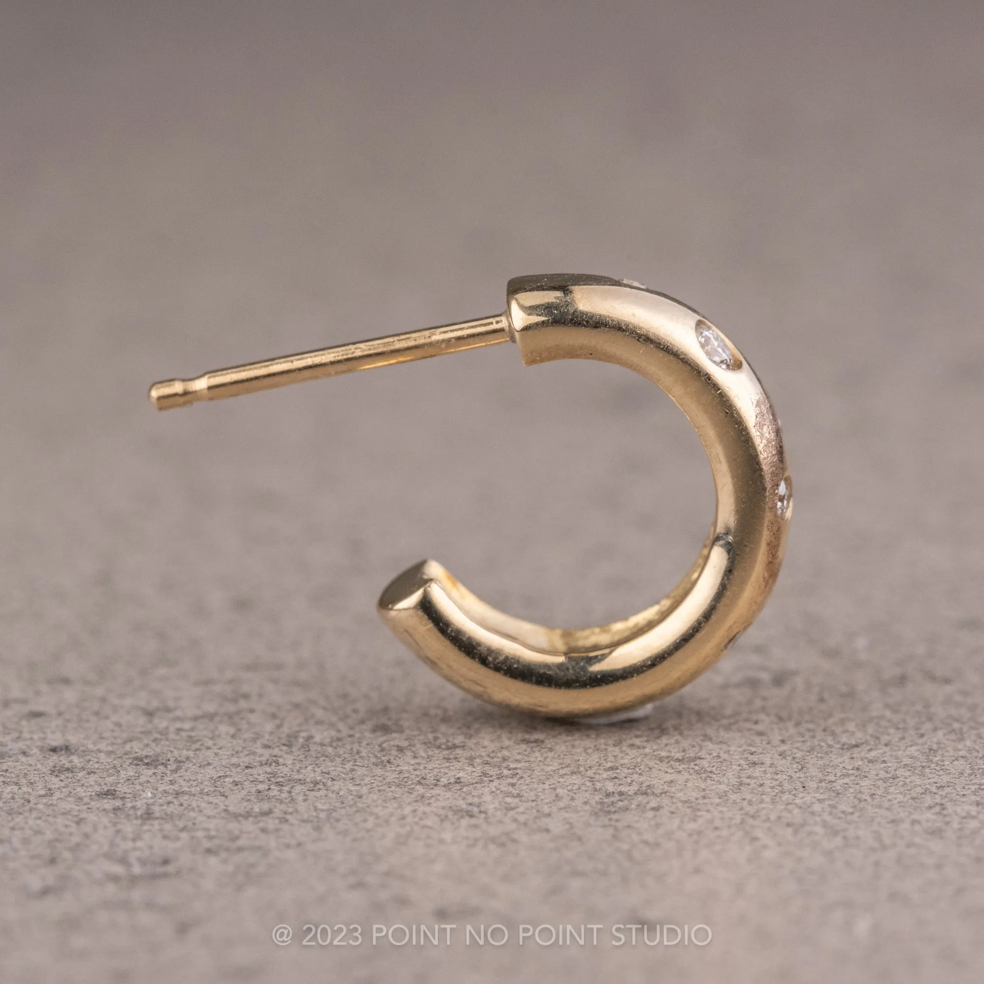Diamond Huggie Hoops, 14k Yellow Gold Earrings