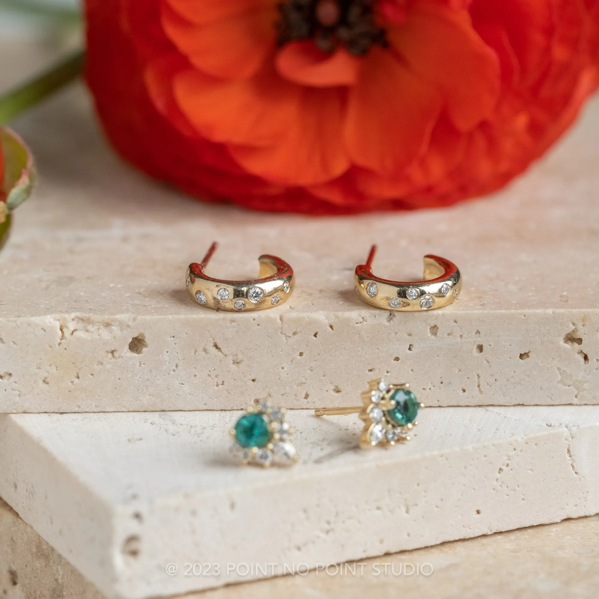 Diamond Huggie Hoops, 14k Yellow Gold Earrings