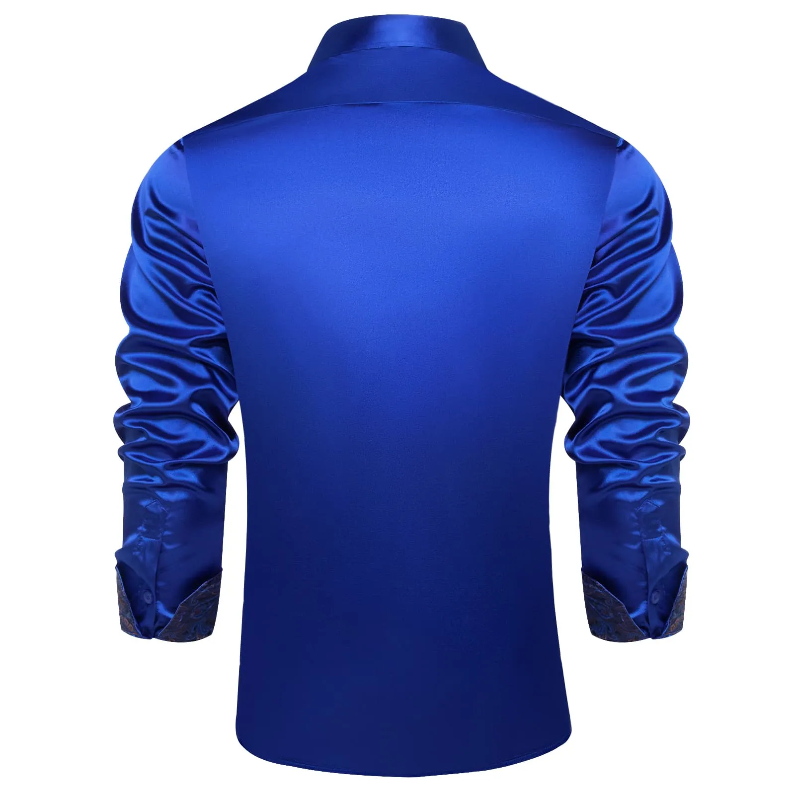 DiBanGu Collar Shirt Cerulean Blue Satin Splicing Solid Button Down Mens Shirt Design