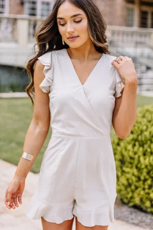 Don't Mind If I Do Taupe Brown Linen Romper