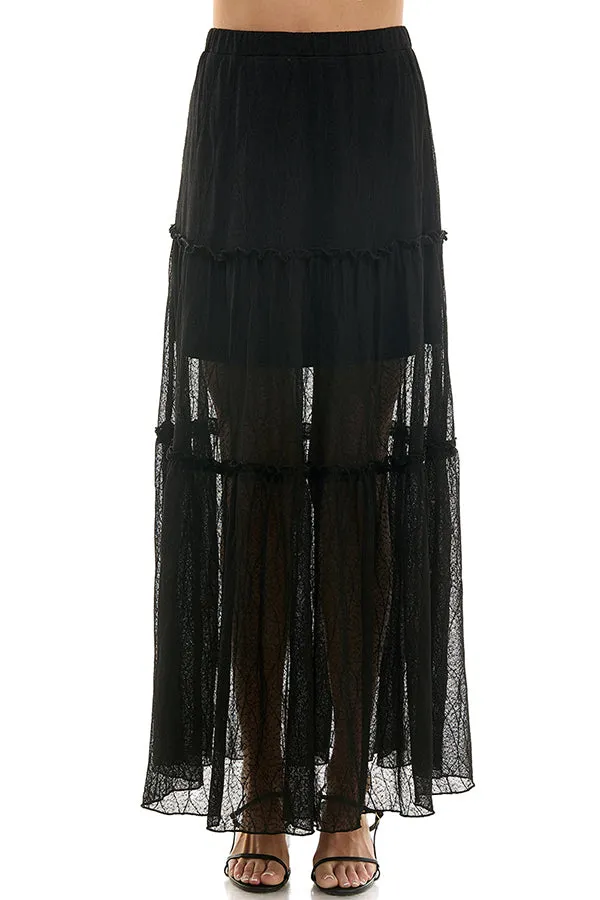 Elastic Waist Tiered Maxi Skirt