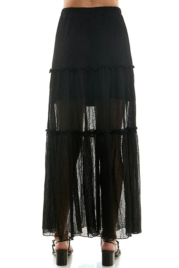 Elastic Waist Tiered Maxi Skirt