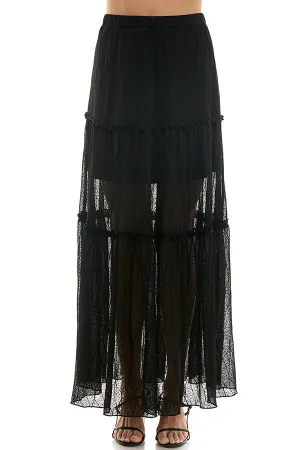 Elastic Waist Tiered Maxi Skirt