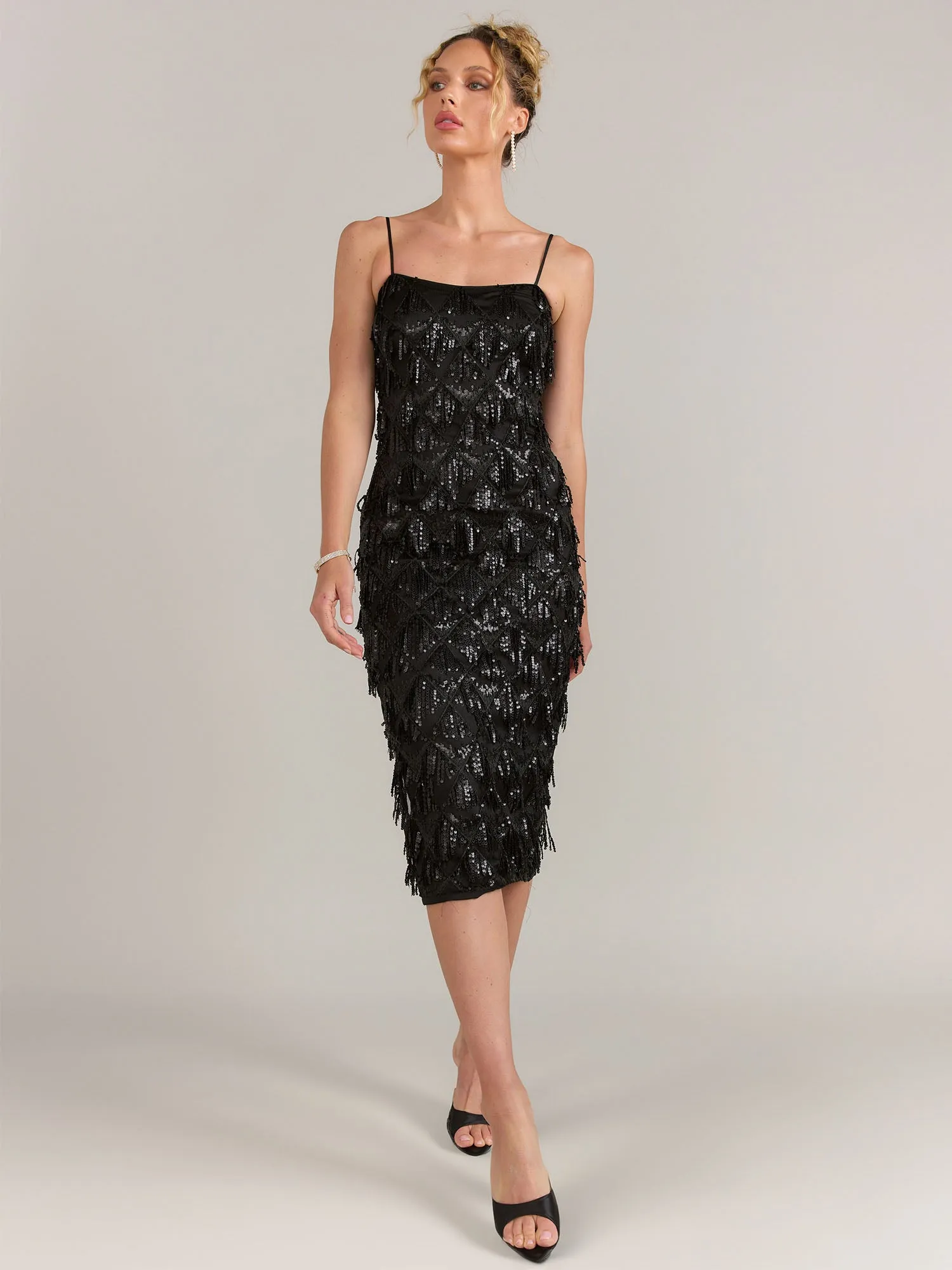 Endless Rose Diagonal Sequin Fringe Slip Dress - Brands We Love