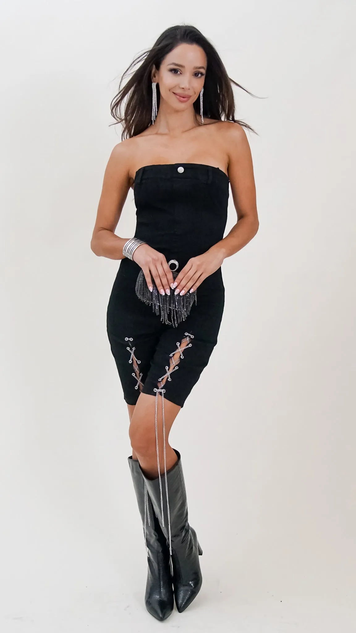 Esmeralda Off the Shoulder Denim Romper