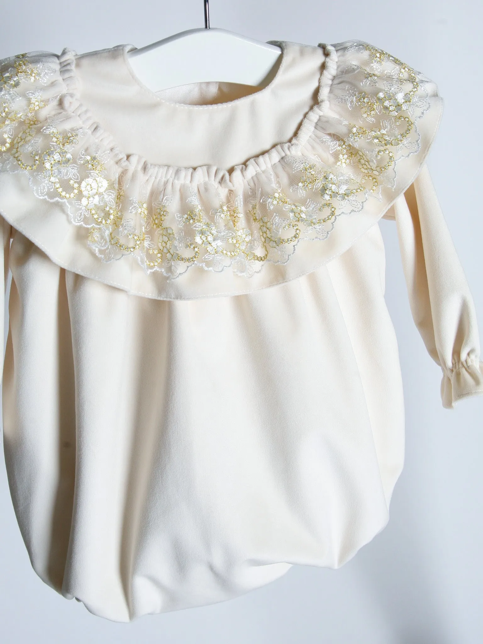 'Eve' Ivory velvet & gold lace romper