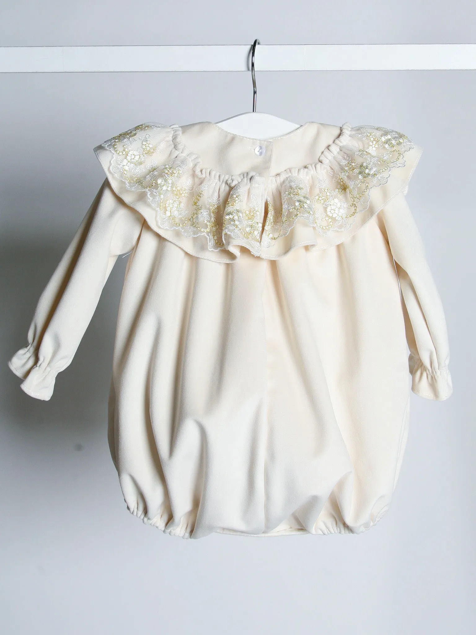 'Eve' Ivory velvet & gold lace romper