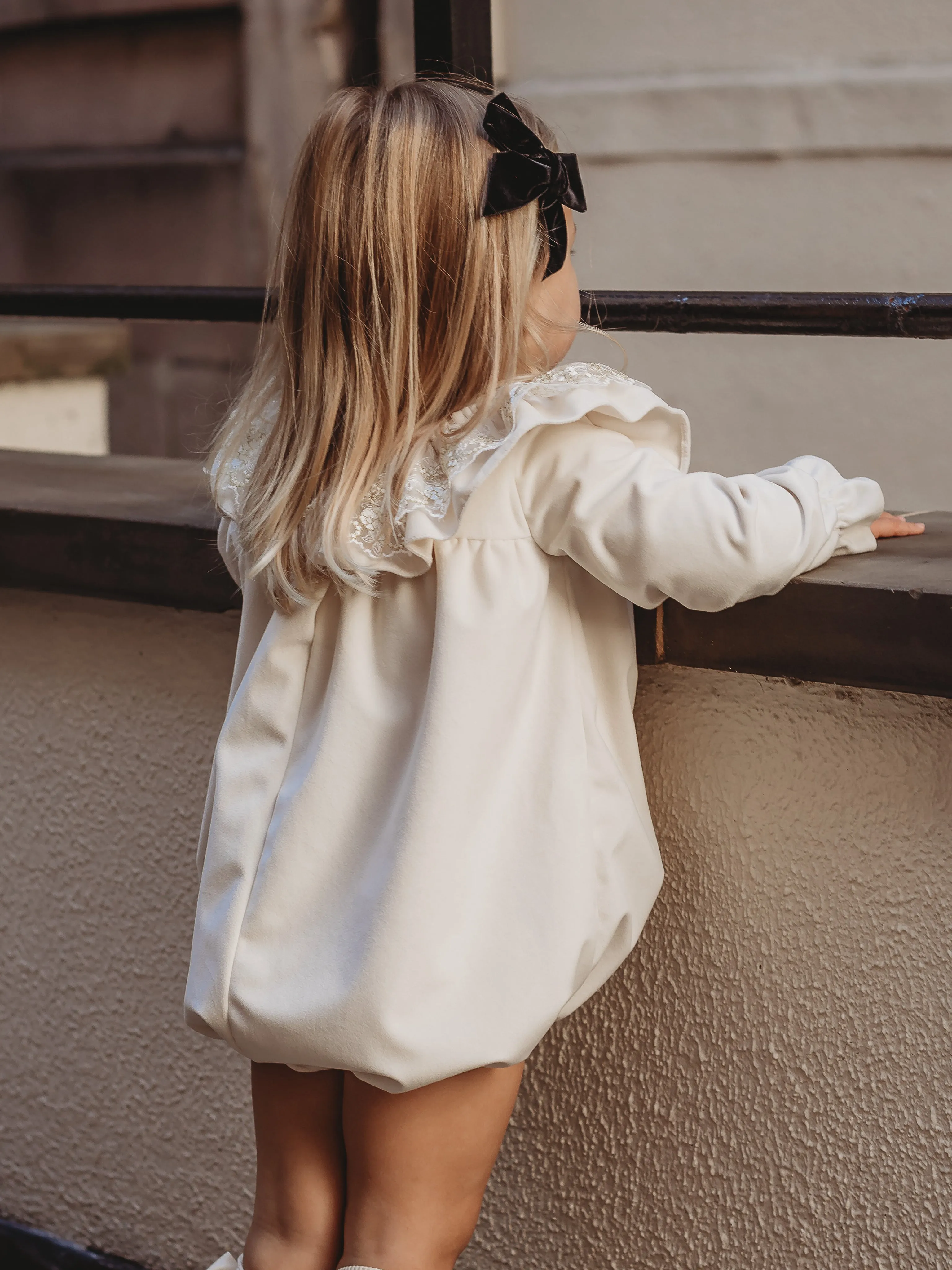 'Eve' Ivory velvet & gold lace romper
