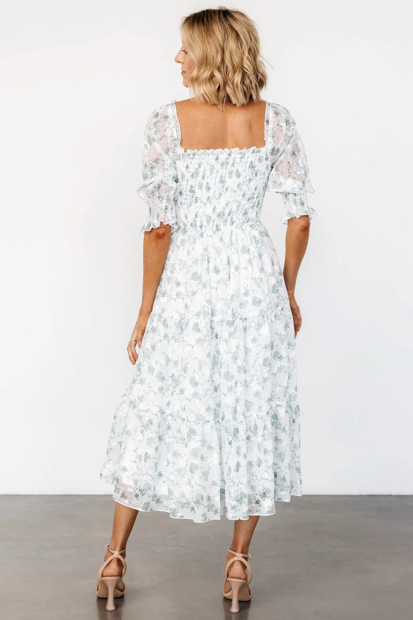 Fabian Jacquard Midi Dress | Off White   Sage Floral