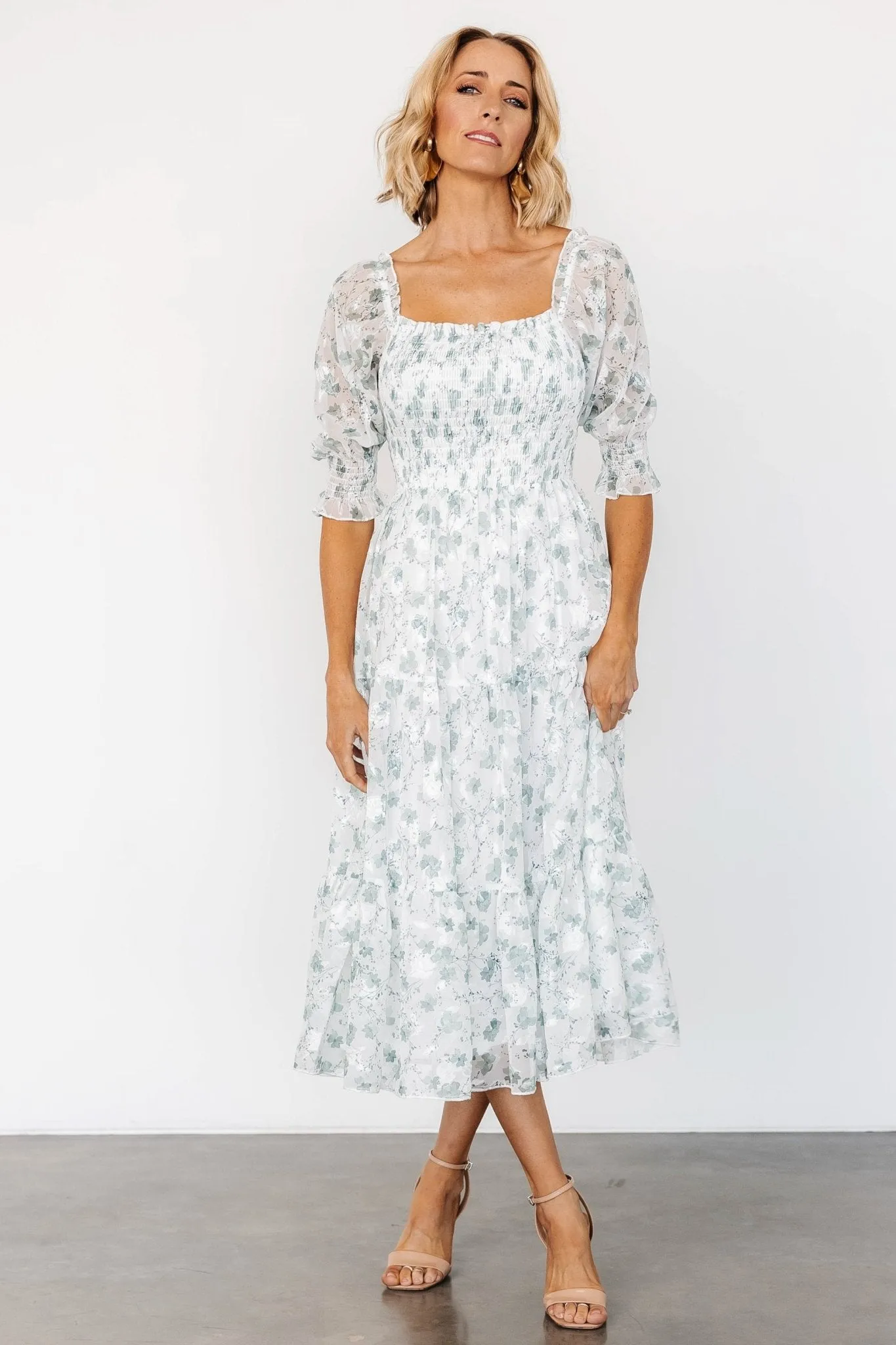 Fabian Jacquard Midi Dress | Off White   Sage Floral
