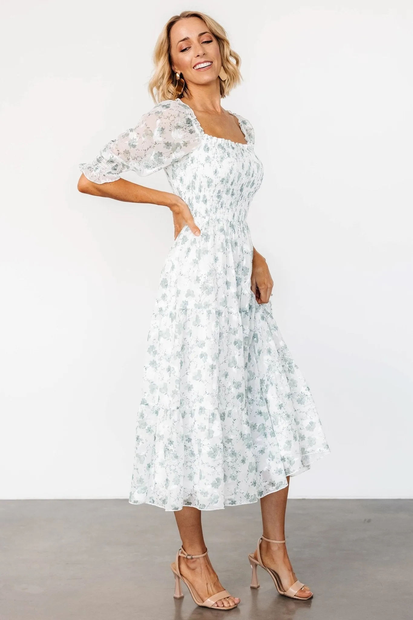 Fabian Jacquard Midi Dress | Off White   Sage Floral