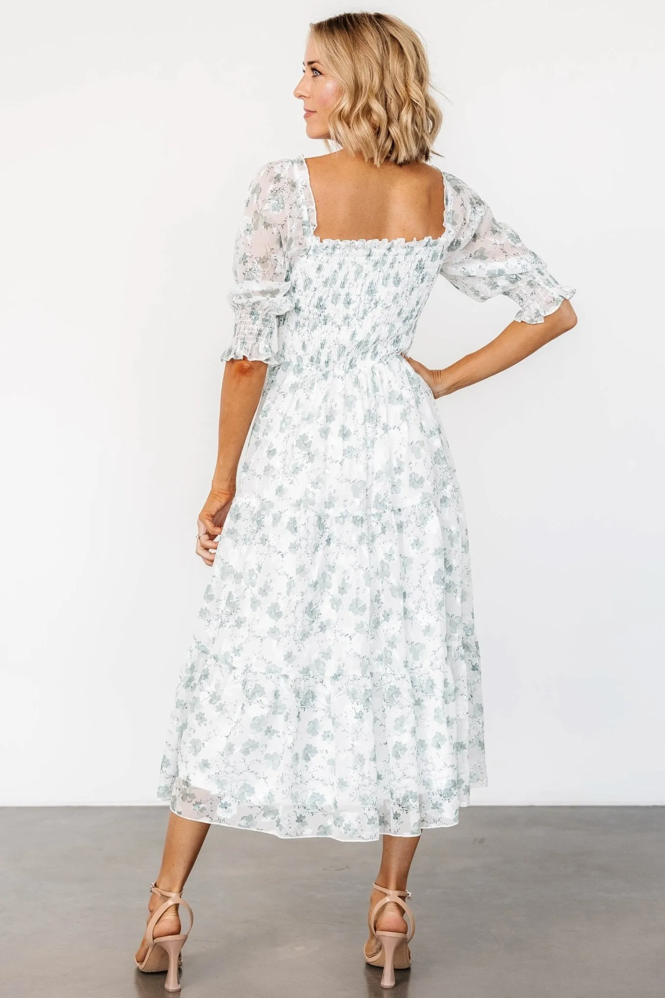 Fabian Jacquard Midi Dress | Off White   Sage Floral