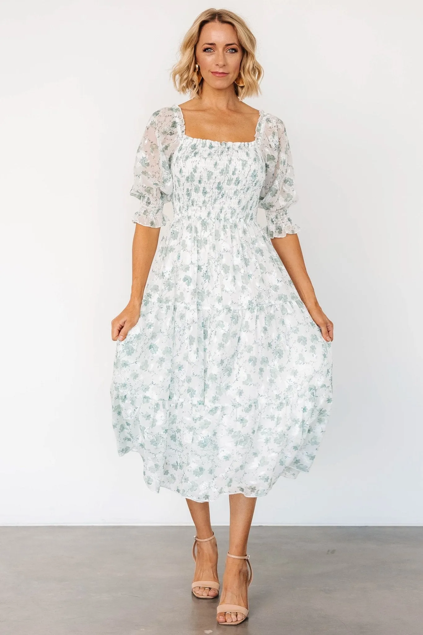 Fabian Jacquard Midi Dress | Off White   Sage Floral