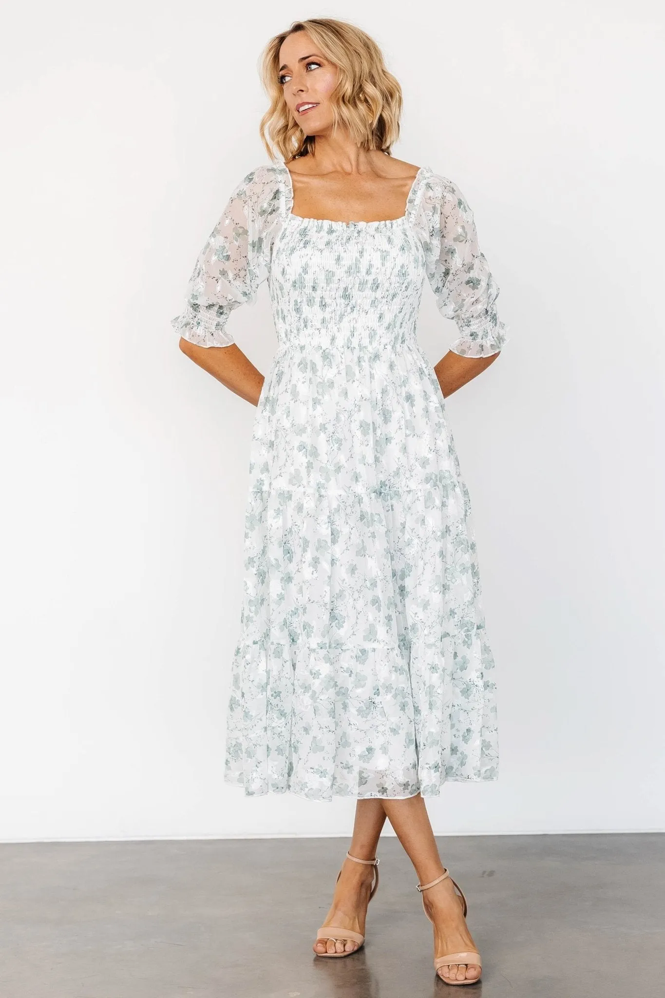 Fabian Jacquard Midi Dress | Off White   Sage Floral