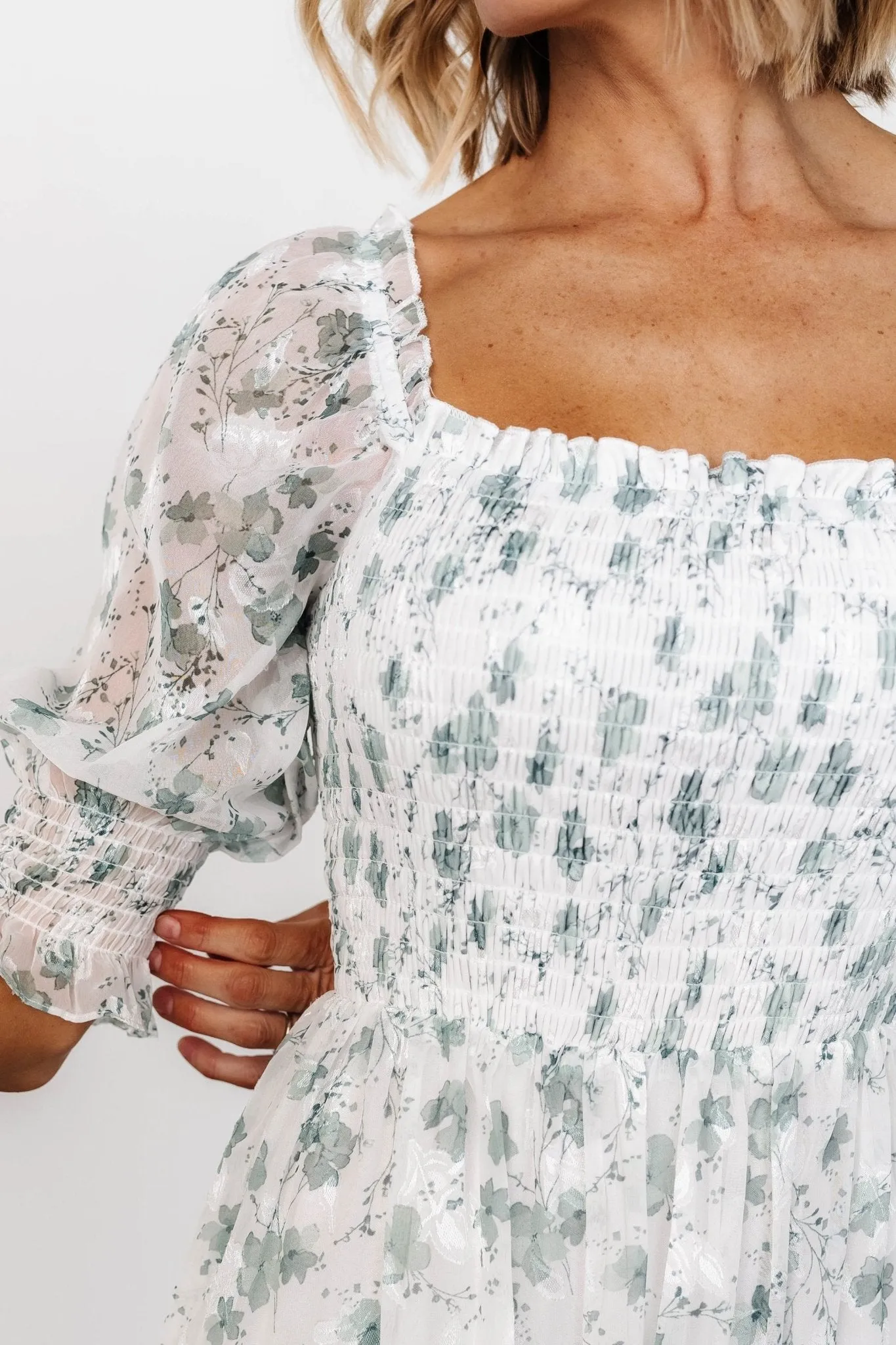 Fabian Jacquard Midi Dress | Off White   Sage Floral