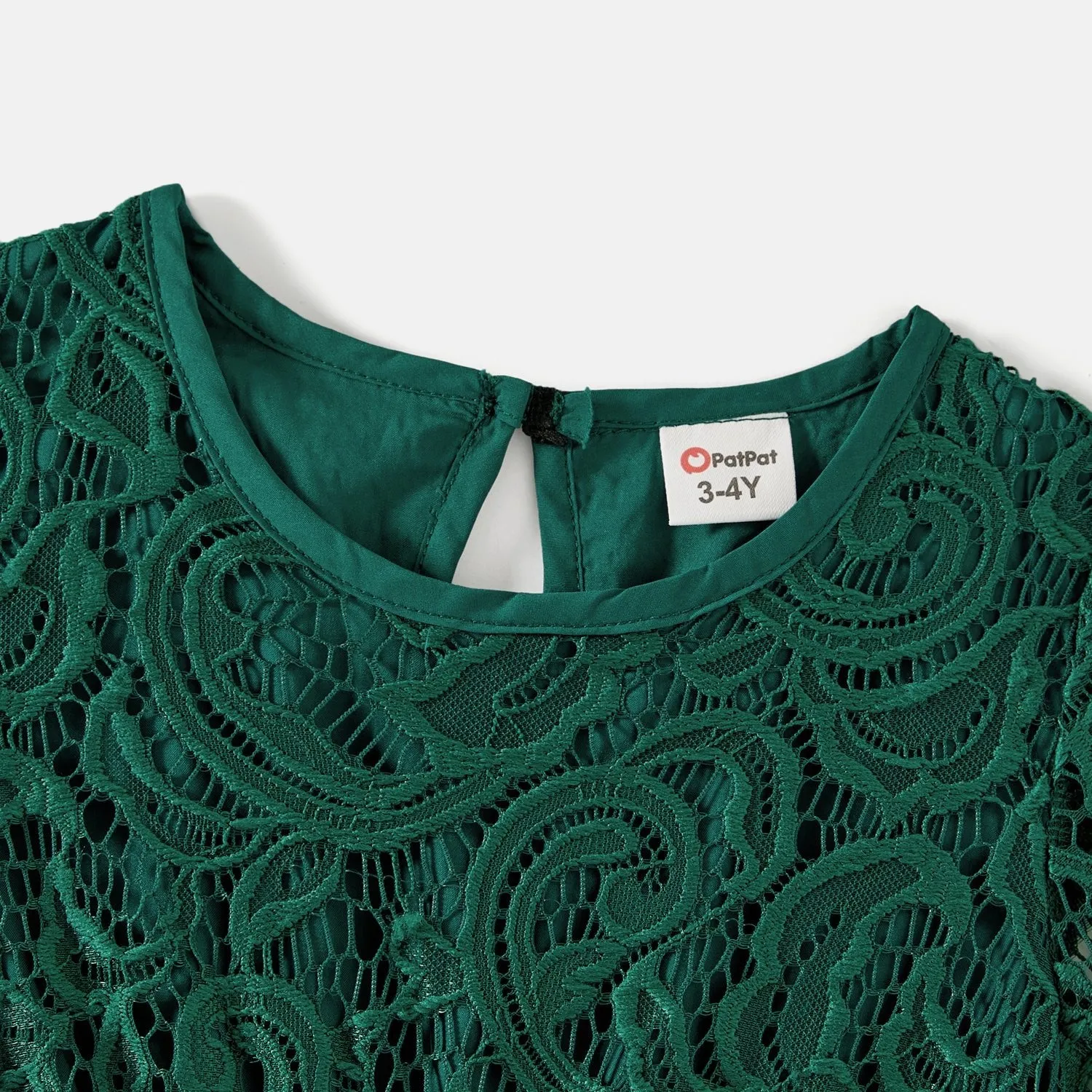 Family Matching Green Lace Spliced Dresses and Short-sleeve Colorblock Polo Shirts Sets