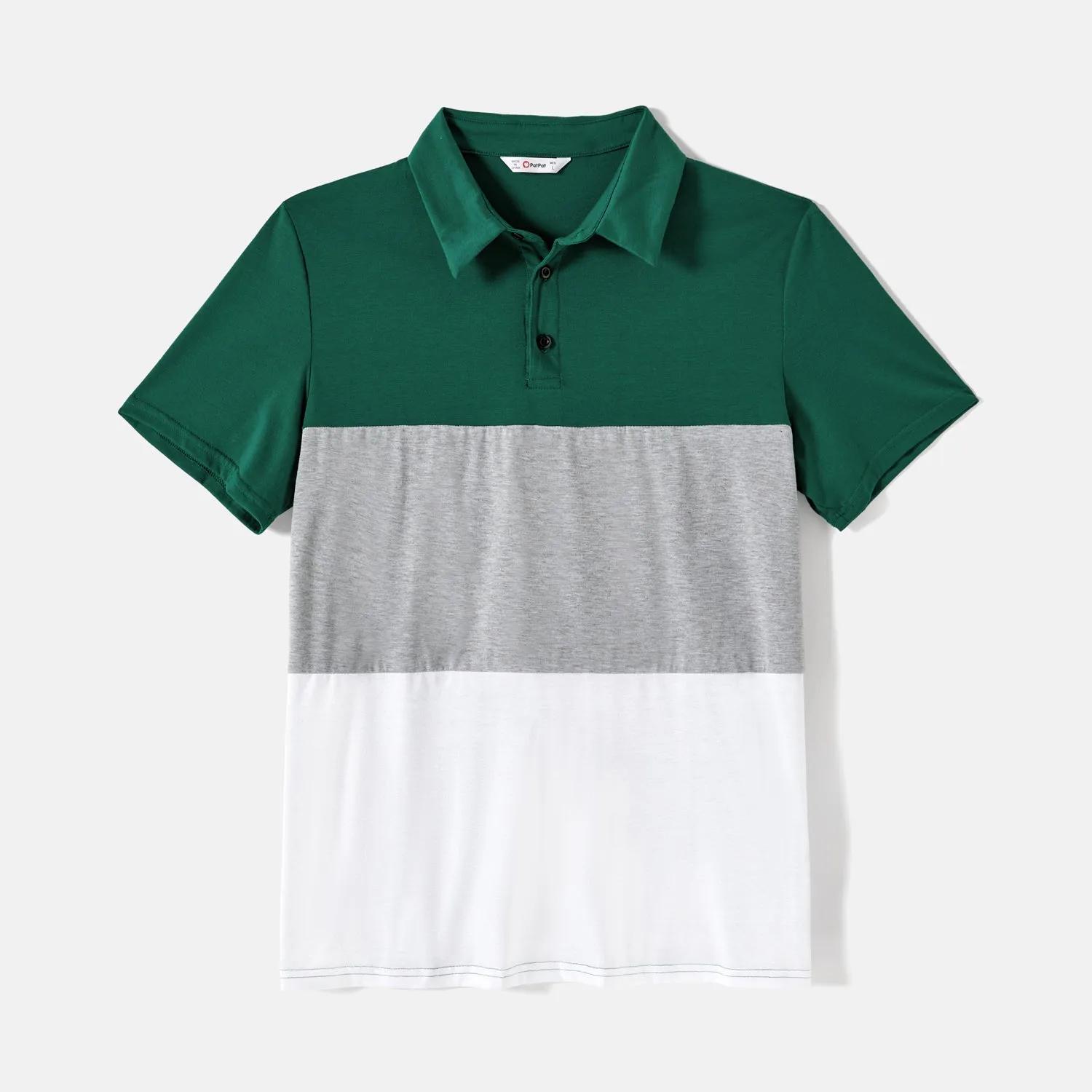 Family Matching Green Lace Spliced Dresses and Short-sleeve Colorblock Polo Shirts Sets