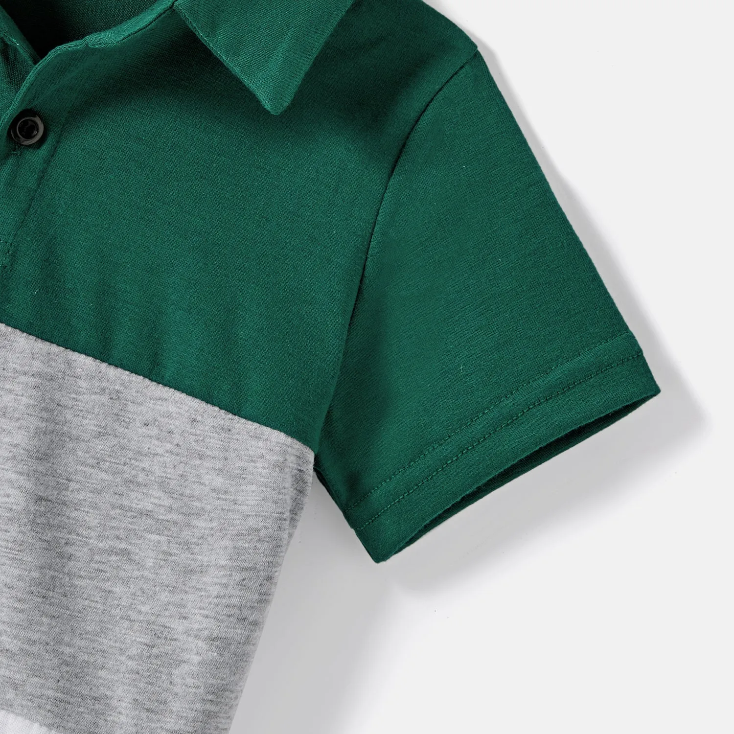 Family Matching Green Lace Spliced Dresses and Short-sleeve Colorblock Polo Shirts Sets