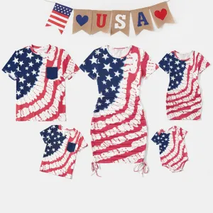 Family Matching Outfits Independence Day Drawstring Short-Sleeve Bodycon and T-Shirts
