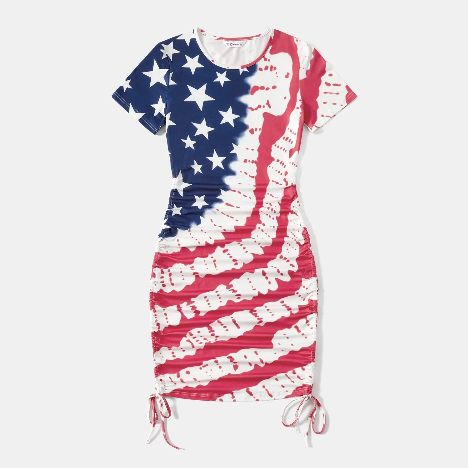 Family Matching Outfits Independence Day Drawstring Short-Sleeve Bodycon and T-Shirts