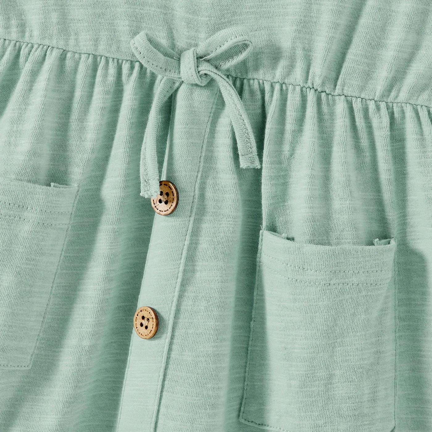 Family Matching Solid Cotton Button Front Drawstring Tank Dresses and Short-sleeve Colorblock T-shirts Sets
