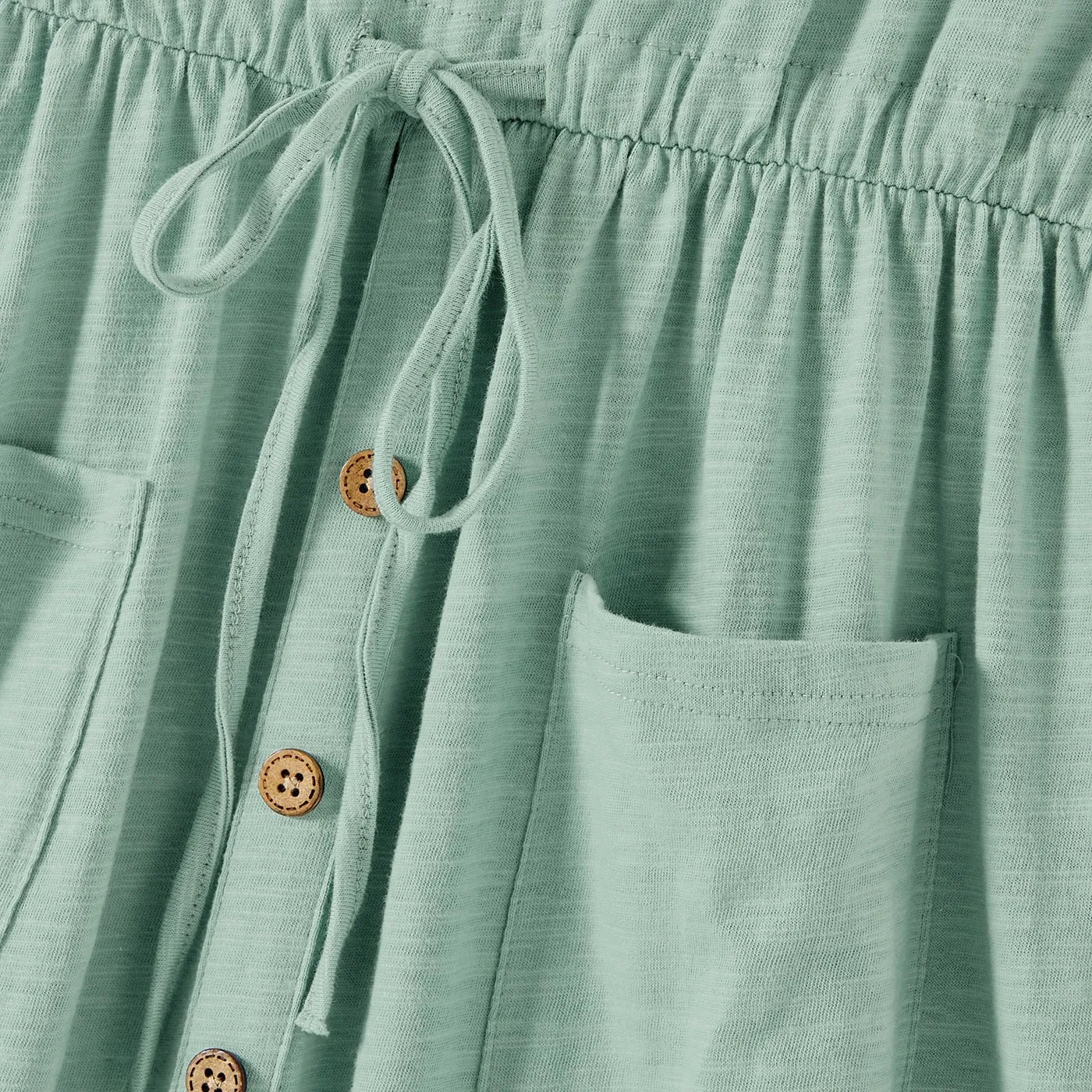 Family Matching Solid Cotton Button Front Drawstring Tank Dresses and Short-sleeve Colorblock T-shirts Sets