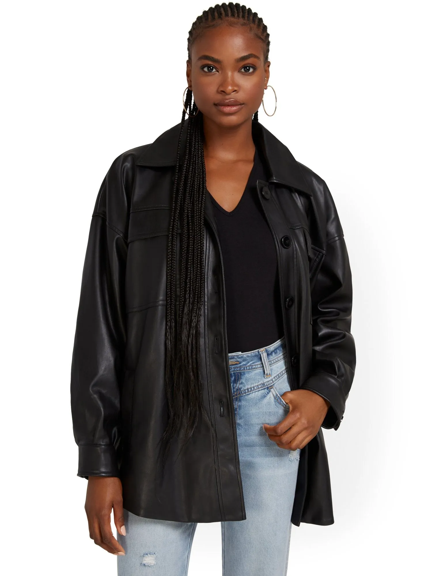 Faux-Leather Tunic Shacket