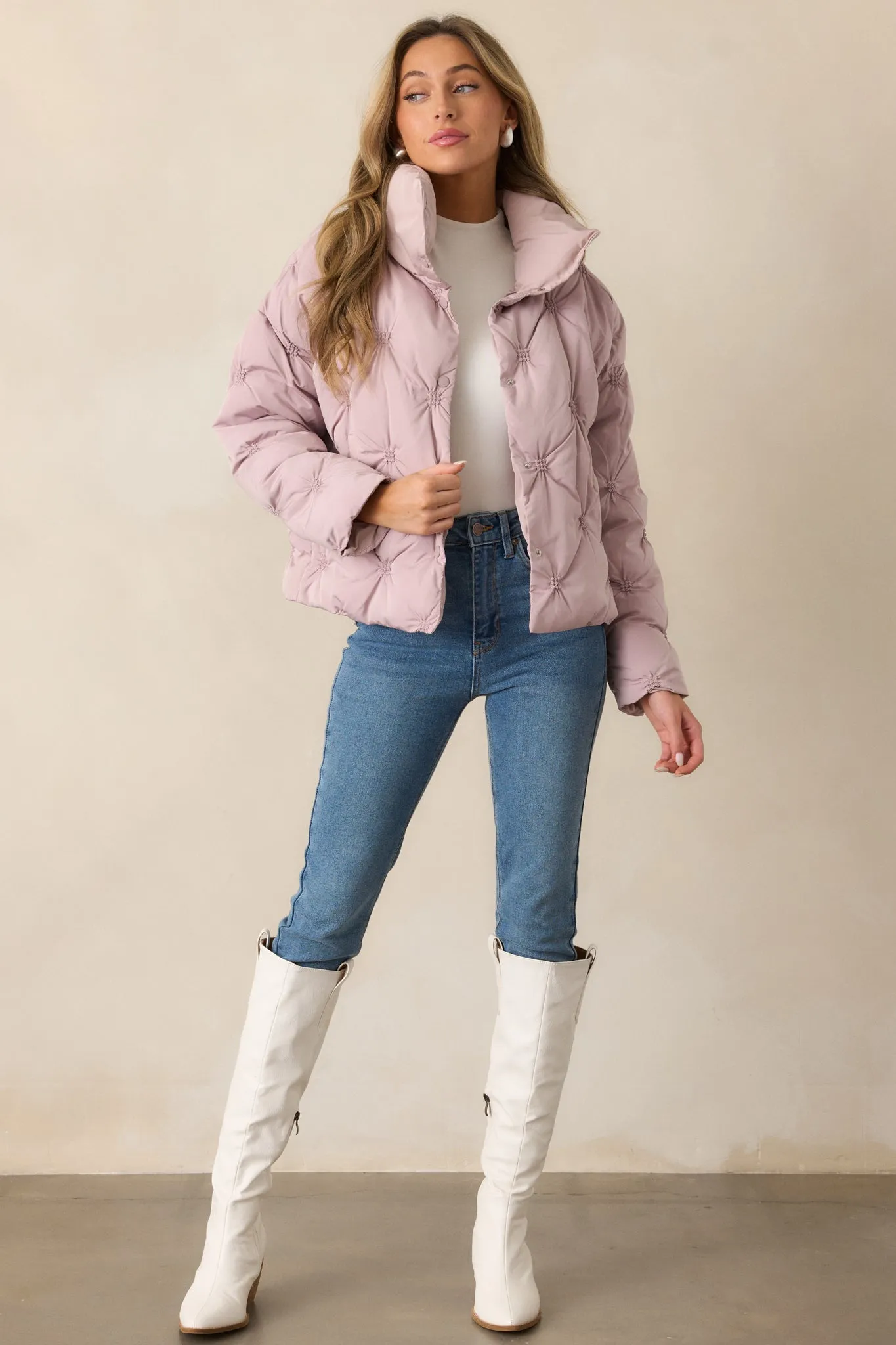 Forever Mine Mauve Mist Tufted Puffer Jacket
