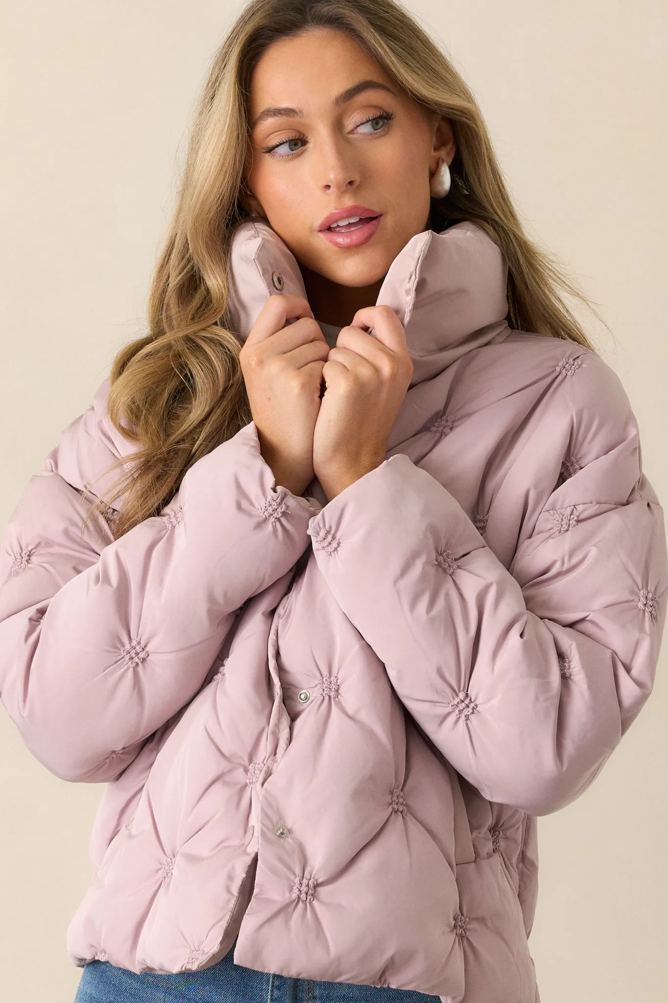 Forever Mine Mauve Mist Tufted Puffer Jacket