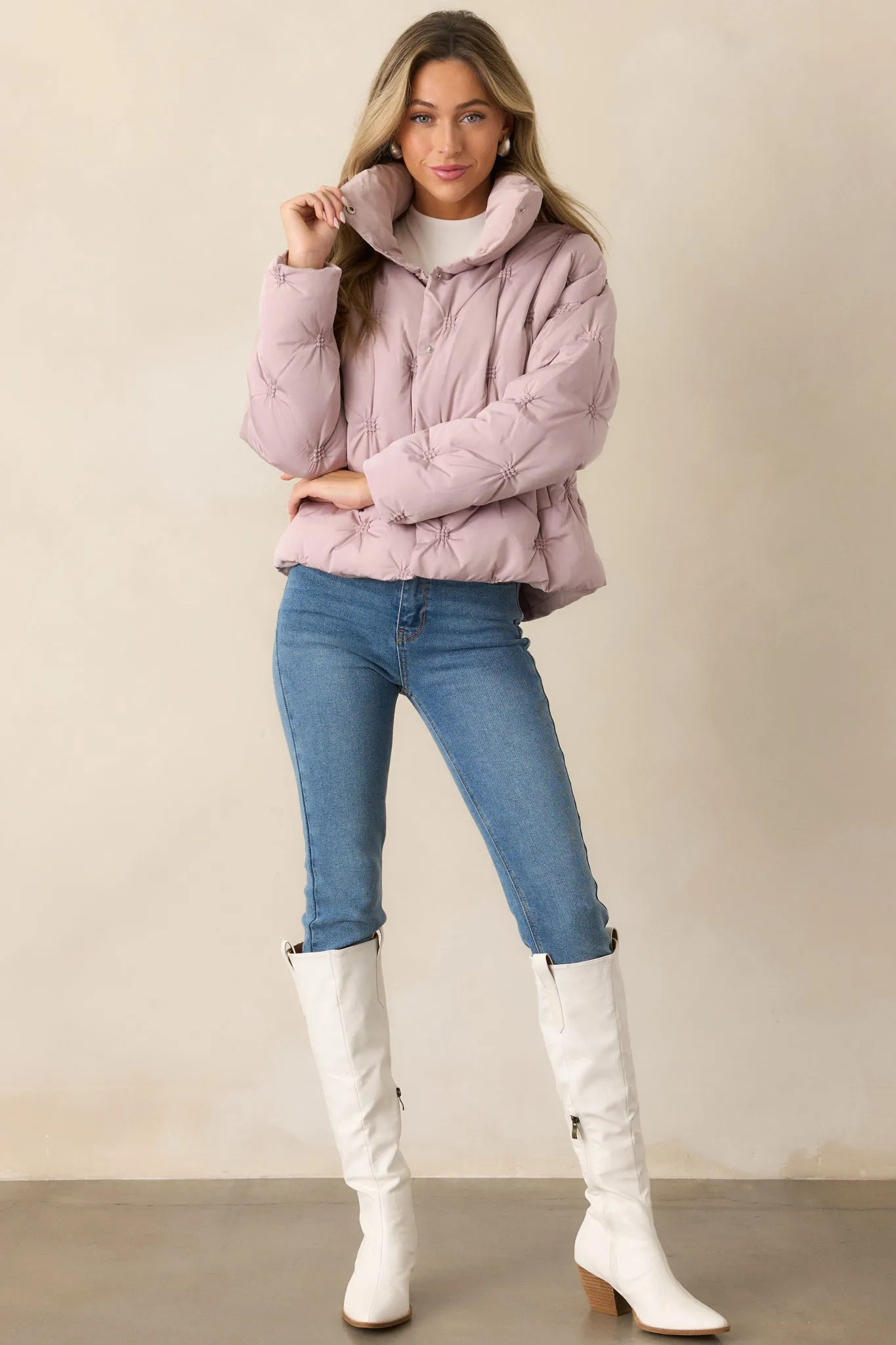 Forever Mine Mauve Mist Tufted Puffer Jacket