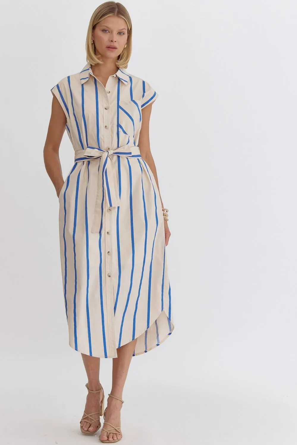 Georgina Blue Striped Midi Dress