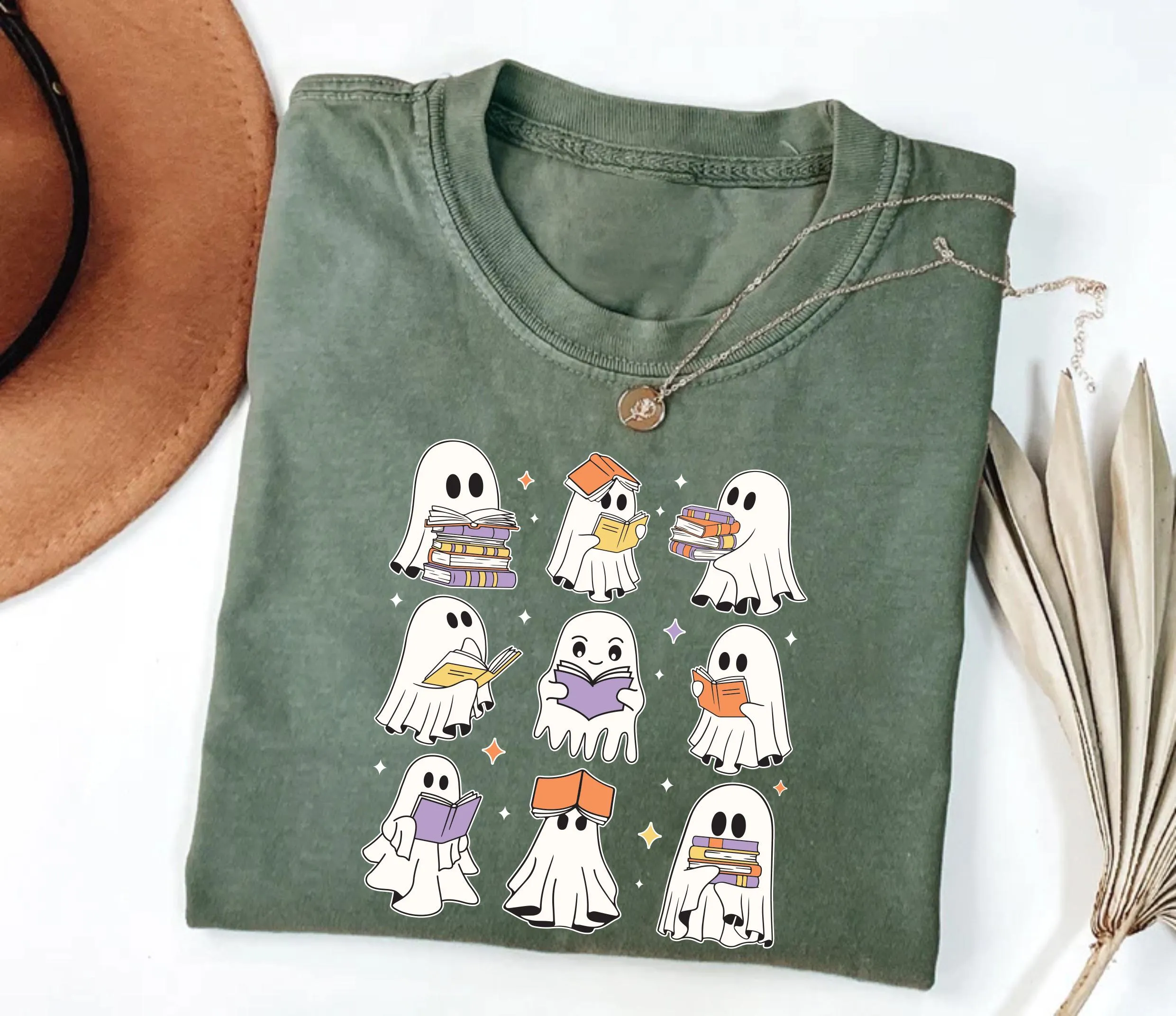 Ghost Reading Books Shirt, Halloween Book Lover Shirt, Spooky Season Tee, Teacher Librarian Halloween Gift, Bookish Halloween School Shirt