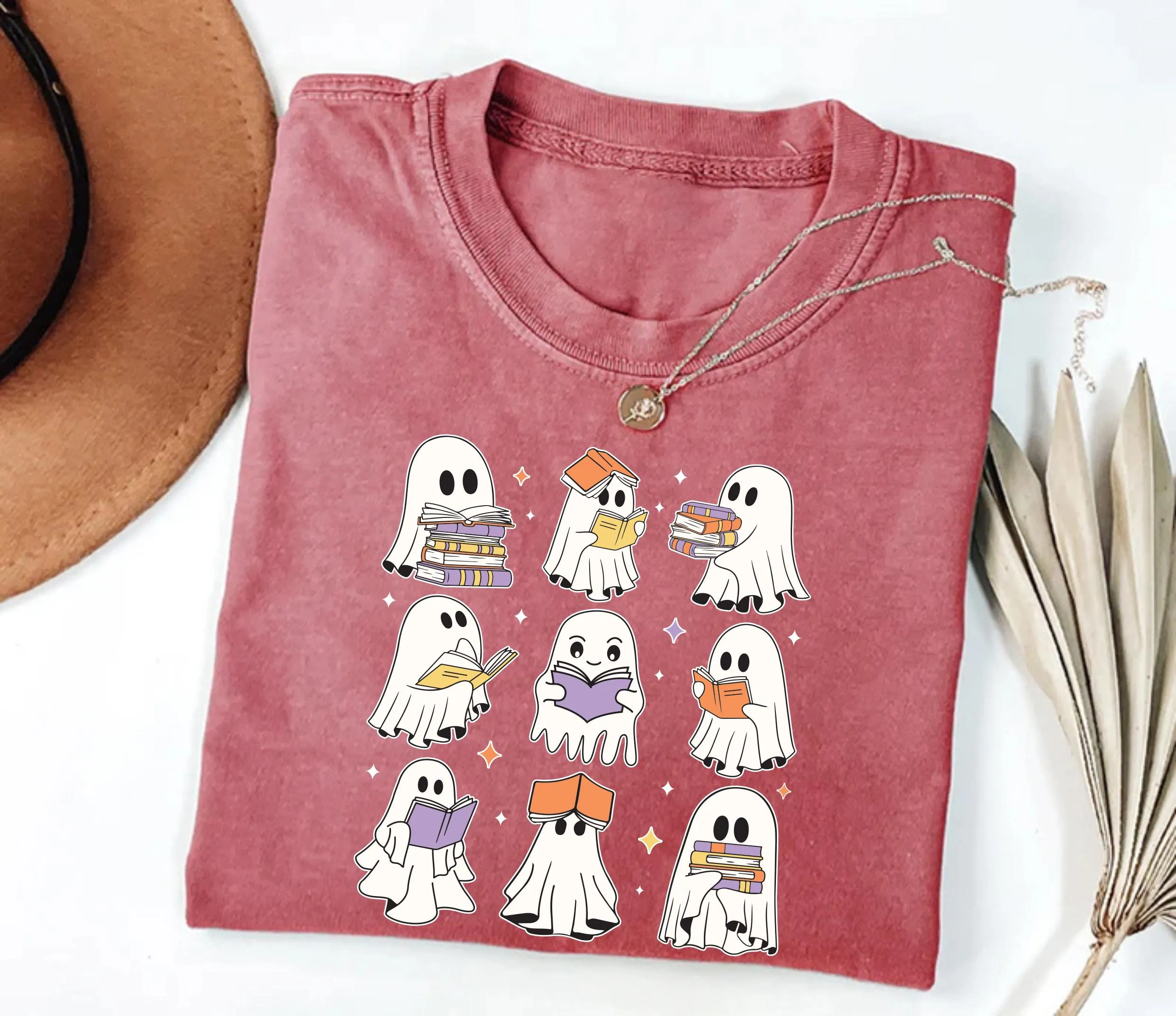 Ghost Reading Books Shirt, Halloween Book Lover Shirt, Spooky Season Tee, Teacher Librarian Halloween Gift, Bookish Halloween School Shirt