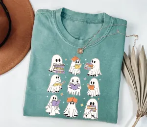 Ghost Reading Books Shirt, Halloween Book Lover Shirt, Spooky Season Tee, Teacher Librarian Halloween Gift, Bookish Halloween School Shirt