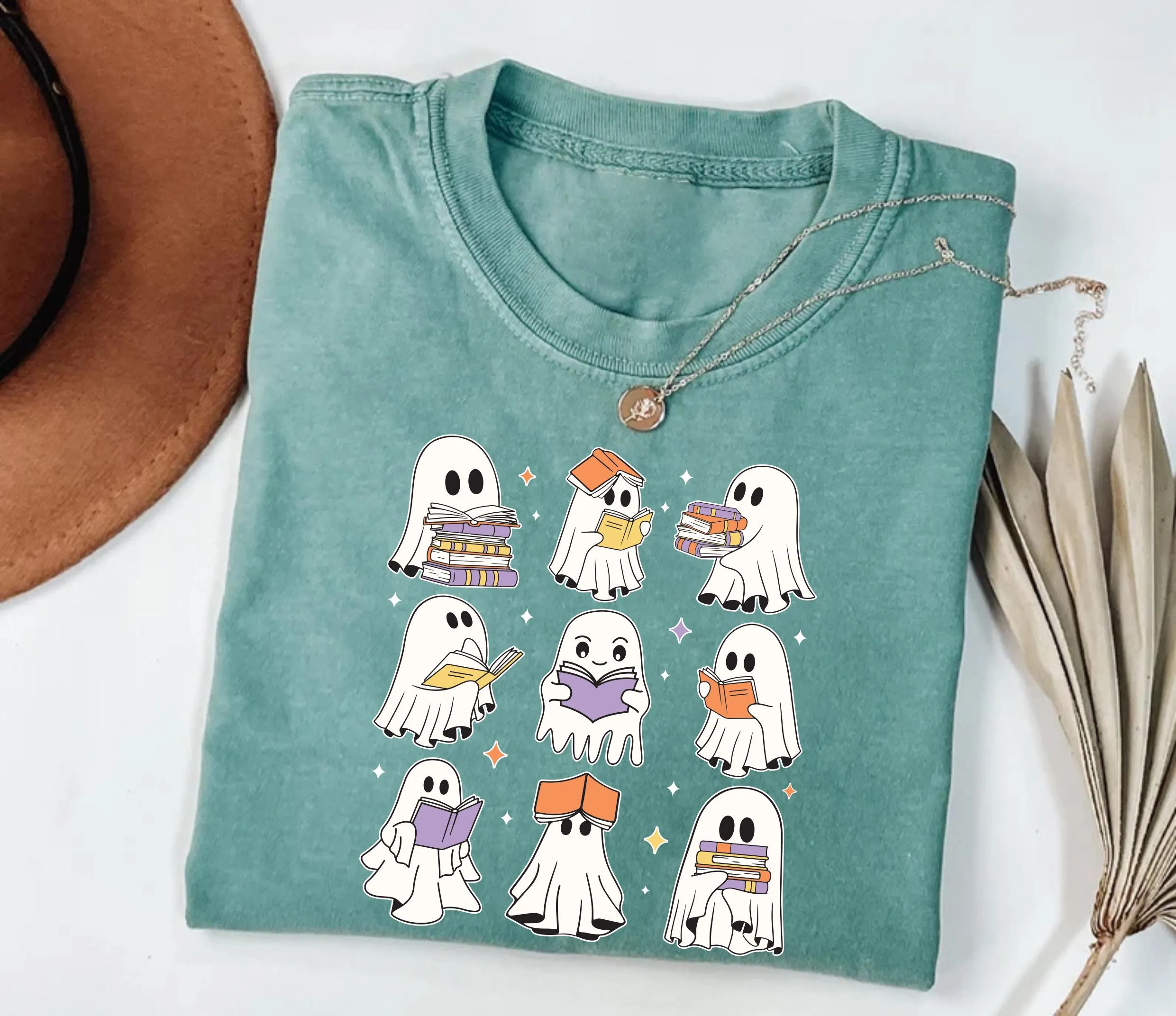 Ghost Reading Books Shirt, Halloween Book Lover Shirt, Spooky Season Tee, Teacher Librarian Halloween Gift, Bookish Halloween School Shirt
