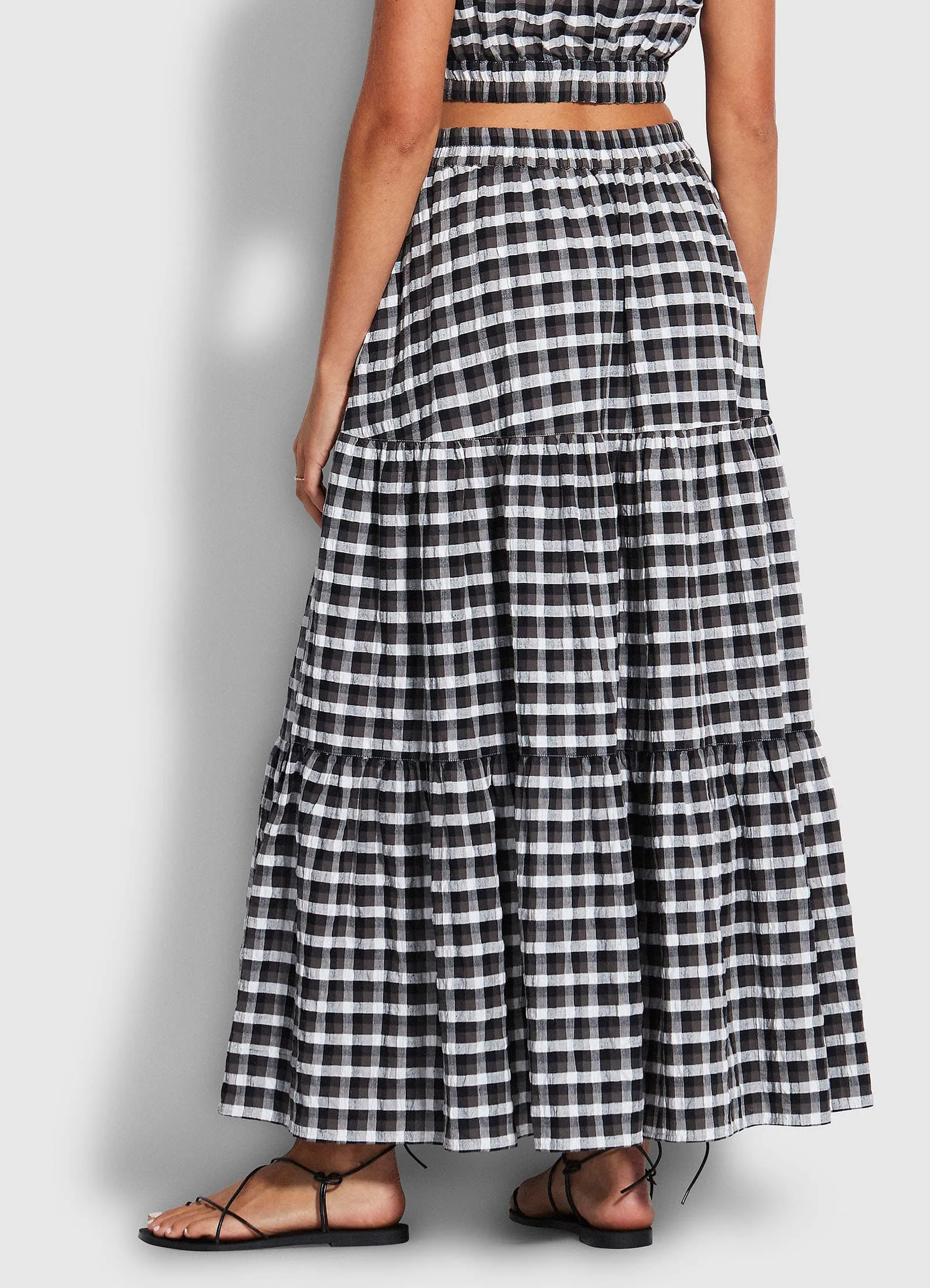Gingham Tiered Skirt  - Black