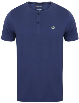 Glengall Short Sleeve Henley Neck Cotton T-Shirt in Deep Cobalt - Le Shark