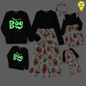 Glowing Family Matching Dress for Halloween Boo Pumpkin Skull Long-Sleeve Outfits