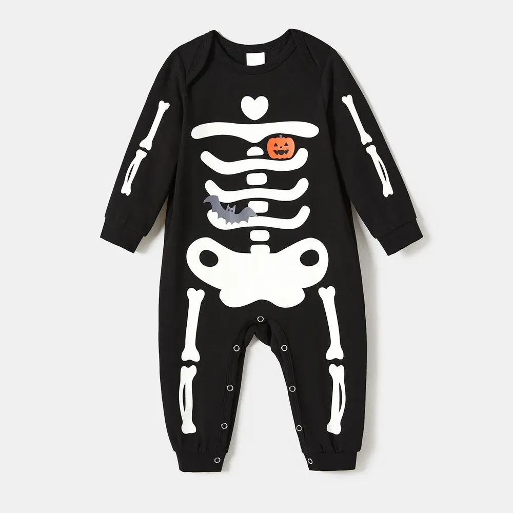 Glowing Family Matching Dress for Halloween Boo Pumpkin Skull Long-Sleeve Outfits