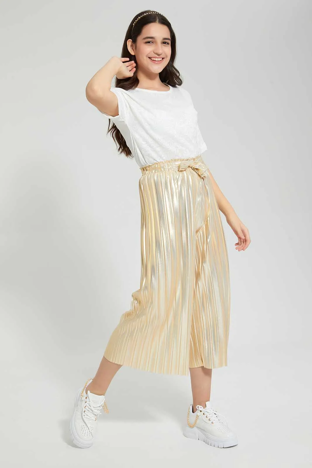 Gold Mettalic Pleated Culottes