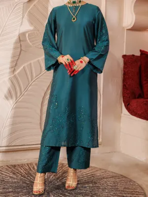 Green Raw Silk 2 Piece Formal Stitched - AL-LS-LKS-479
