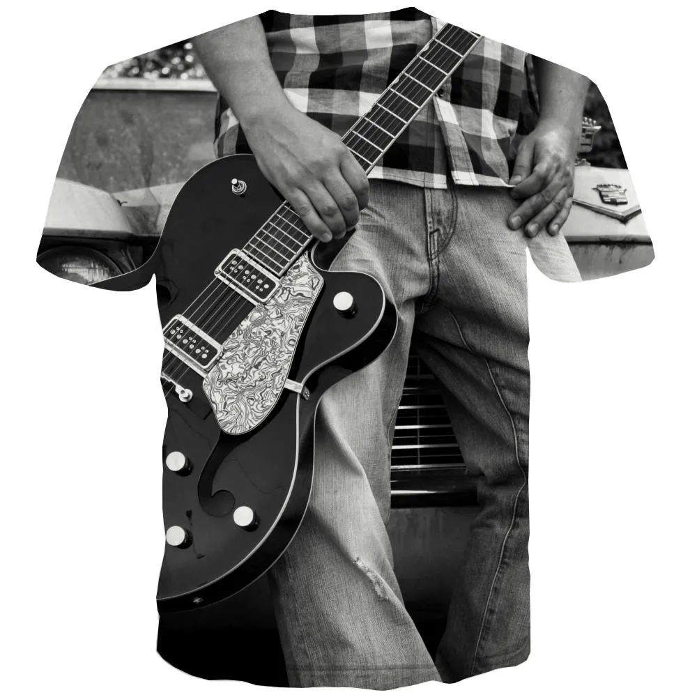 Guitar T-shirt Men Music T shirts Funny Wooden T-shirts Graphic Metal Tshirts Novelty