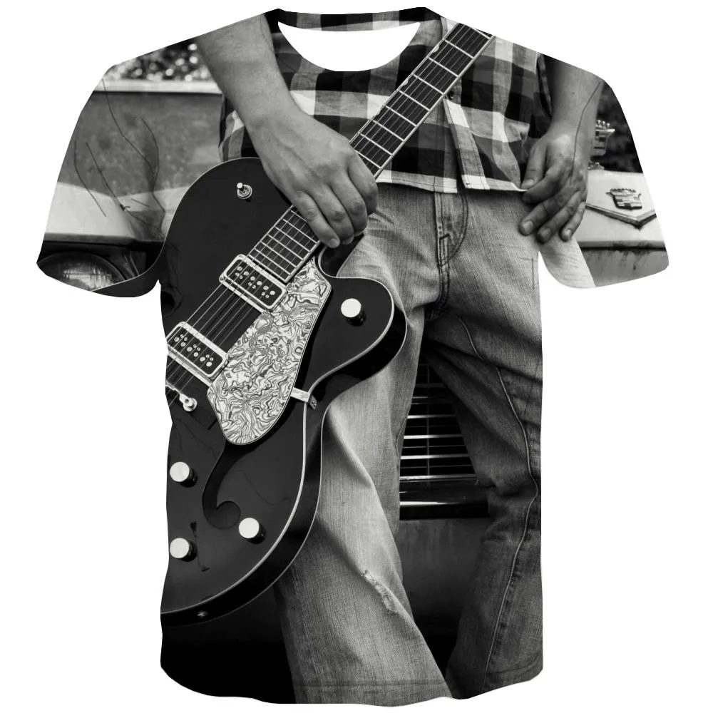 Guitar T-shirt Men Music T shirts Funny Wooden T-shirts Graphic Metal Tshirts Novelty