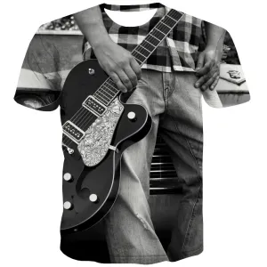 Guitar T-shirt Men Music T shirts Funny Wooden T-shirts Graphic Metal Tshirts Novelty