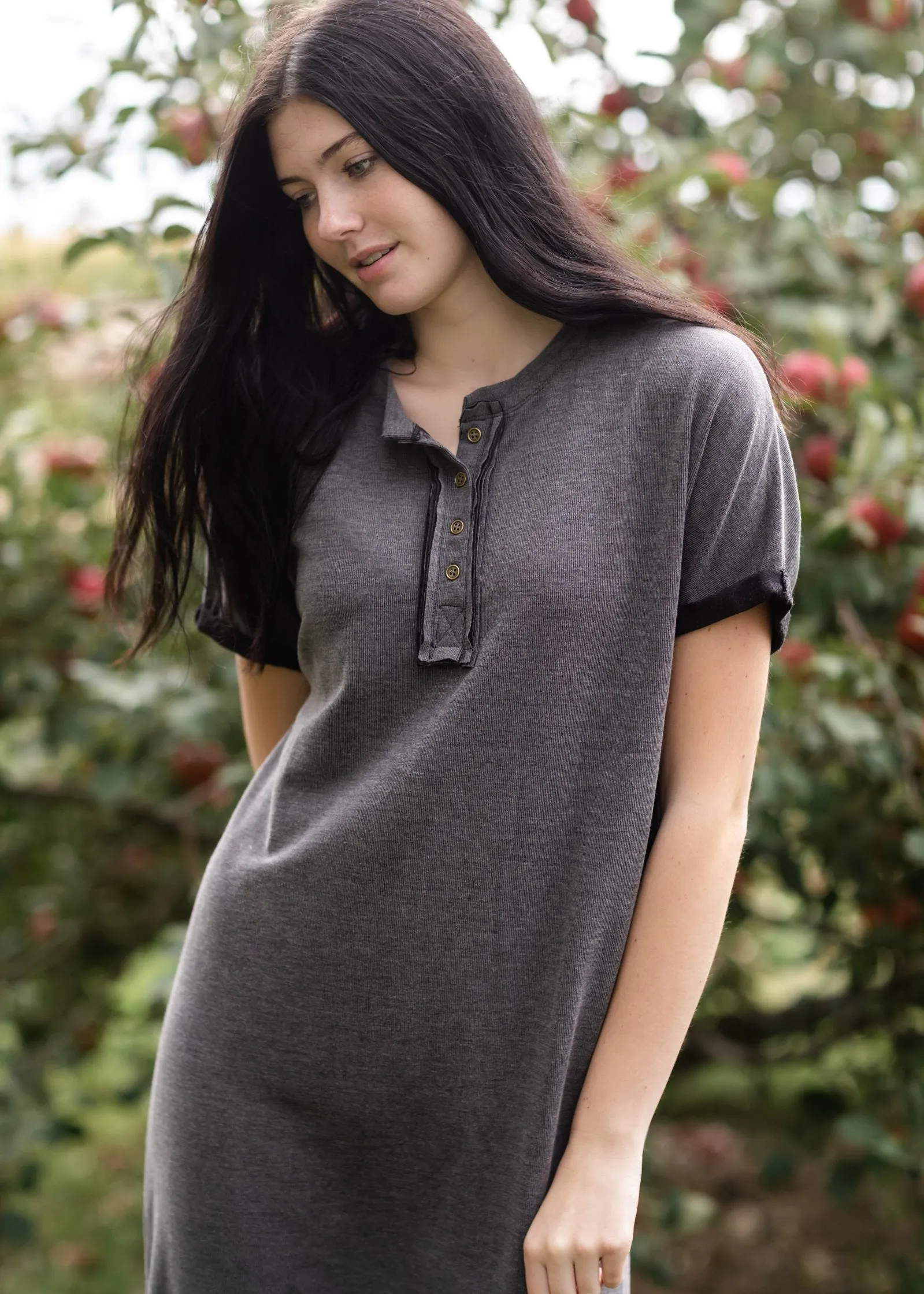 Henley Button Up T-Shirt Midi Dress - FINAL SALE