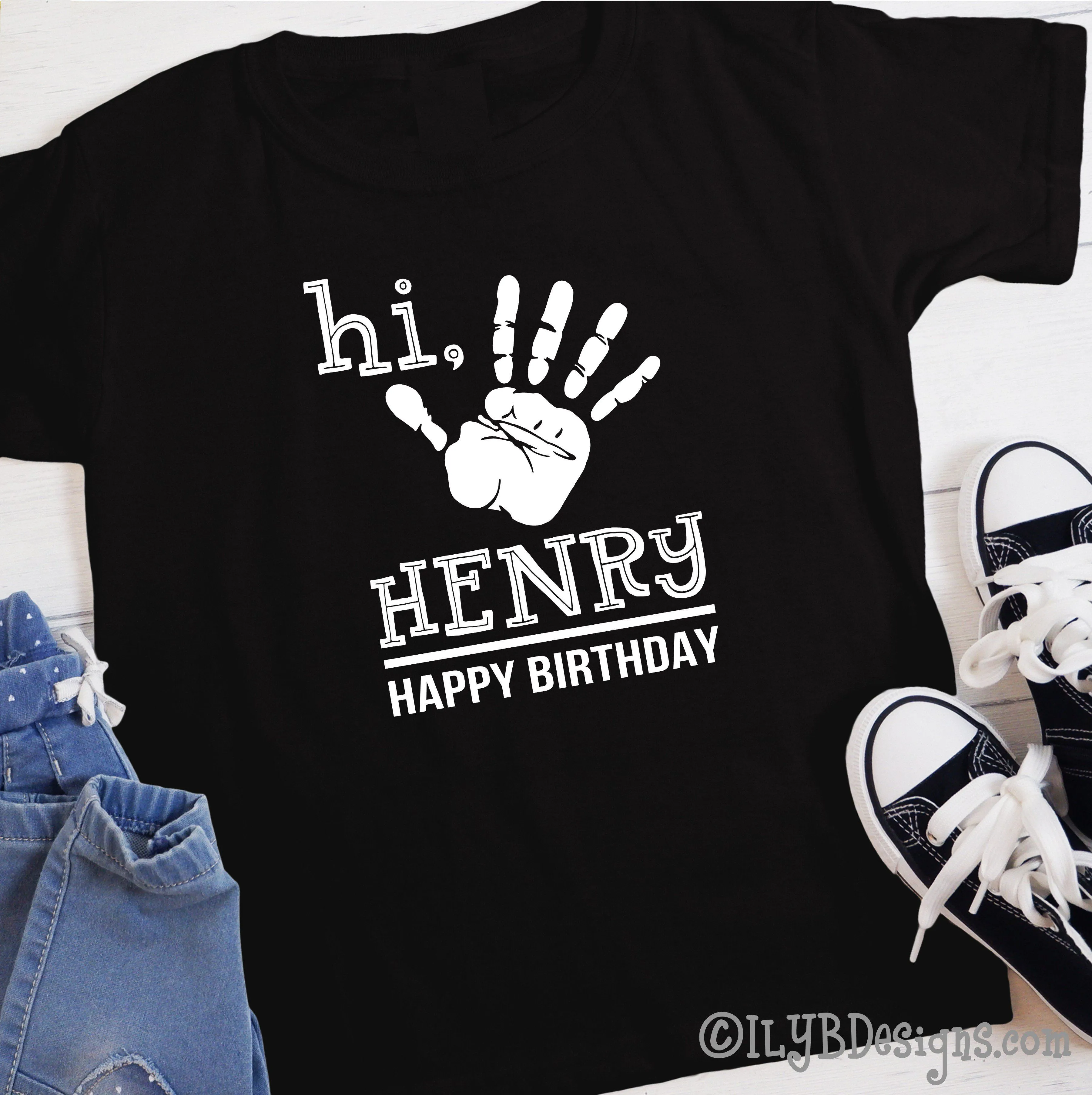 Hi Five Handprint 5th Birthday Shirt Personalized